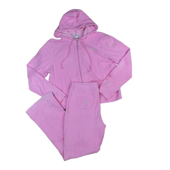 Lilly Pulitzer Terry Cloth Pink Lounge Track Set Full Zip Hoodie XL Pants L - Picture 1 of 14